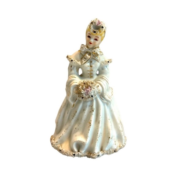 VTG‎ Victorian Lefton Porcelain Figurine Lady in Long Winter Coat Spaghetti Trim - Picture 10 of 10